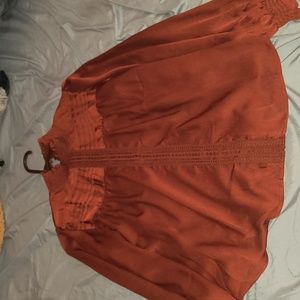 Laced burnt orange blouse long sleeve size small. Indie core. Traditional wear